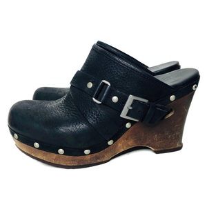 UGG black leather platform clogs sz 8